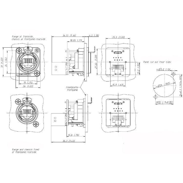 Neutrik NE8FDP B CAT5e etherCON chassisdeel female zwart