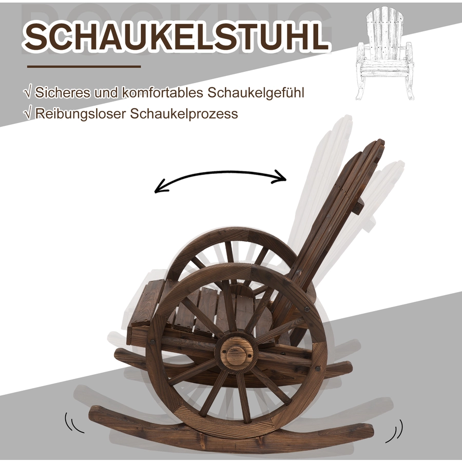 Outsunny Schaukelstuhl im Wagenrad-Design dunkelbraun
