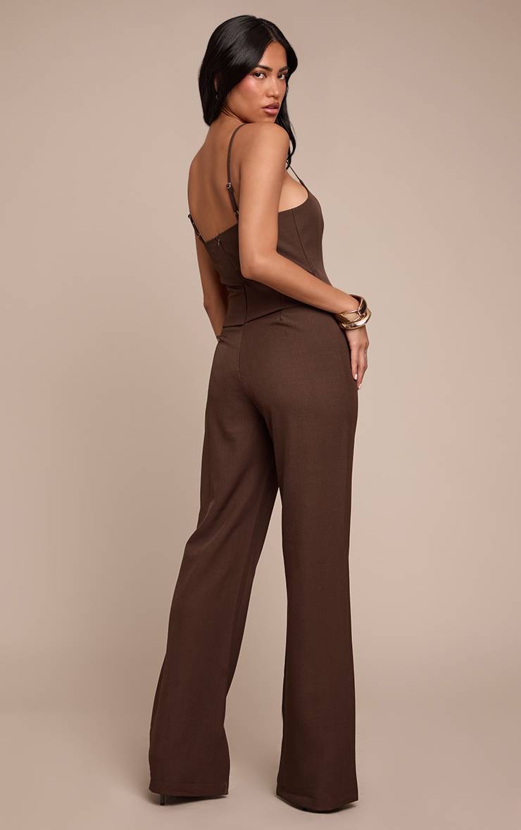 Chocolat Combinaison Pantalon Droite Ajustée En Tissu Tissé Avec Détails Boutonnés