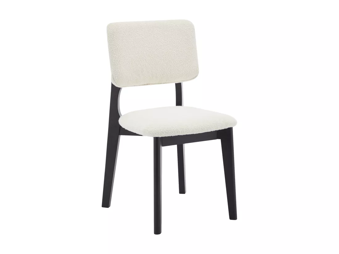Lot de 6 chaises en tissu bouclette et bois d'hévéa - Blanc et Noir - JASMENA