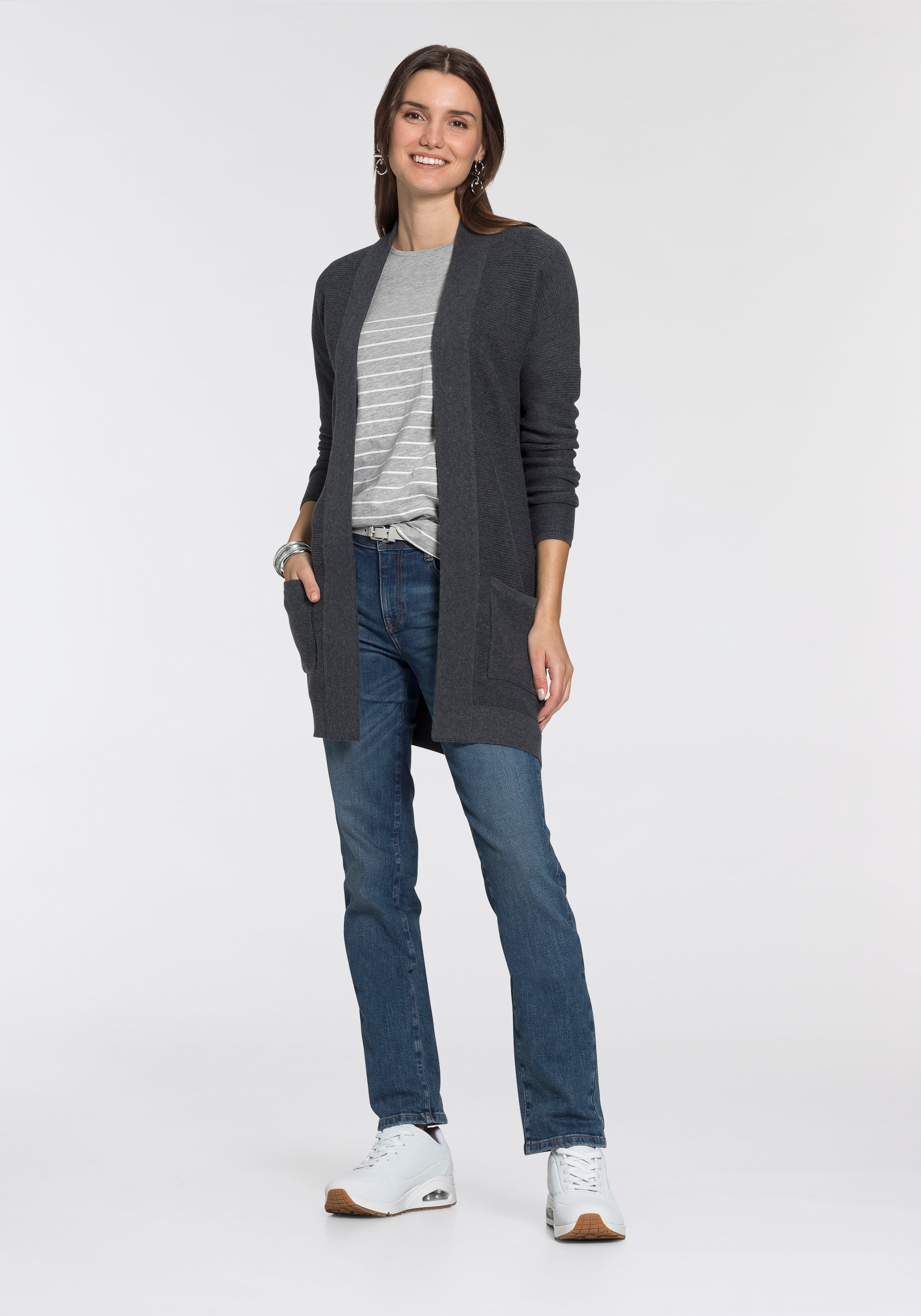 TOM TAILOR Longstrickjacke aus Rippstrick mit aufgesetzten Taschen