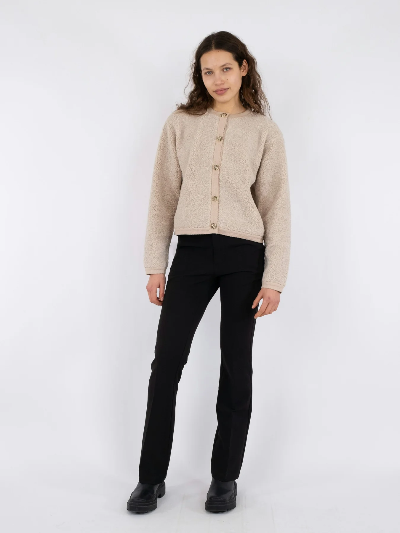 Neo Noir Limo Fluffy Knit Cardigan sand
