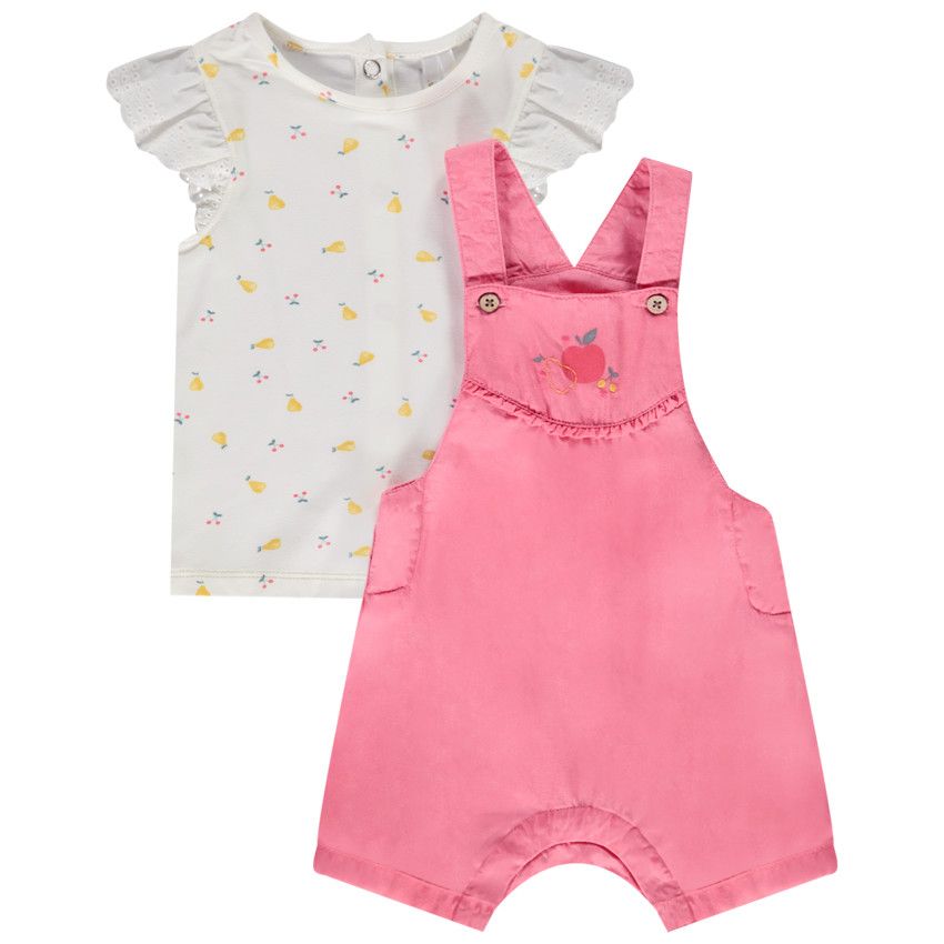 Ensemble 2 pièces avec salopette courte pour bébé fille - Multicolore