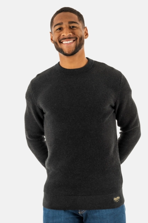 pull hiver superdry textured crew knit 7bt raven black heather