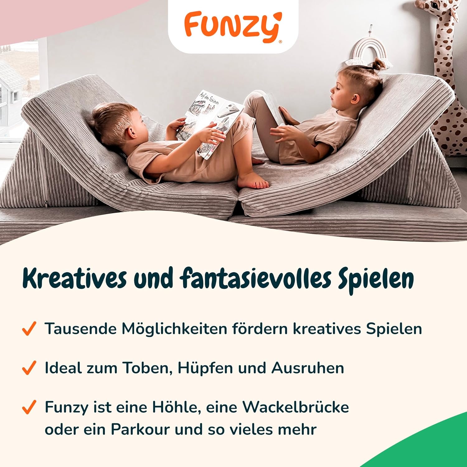 Funzy Spielsofa für Kinder - Das Original für kreatives Spielen, Modulare Spielcouch, Waschbarer Bezug, Robust und Langlebig, TÜV und Oeko-TEX 100 Zertifiziert mit 3 Jahren Garantie, Cord Koala Grau