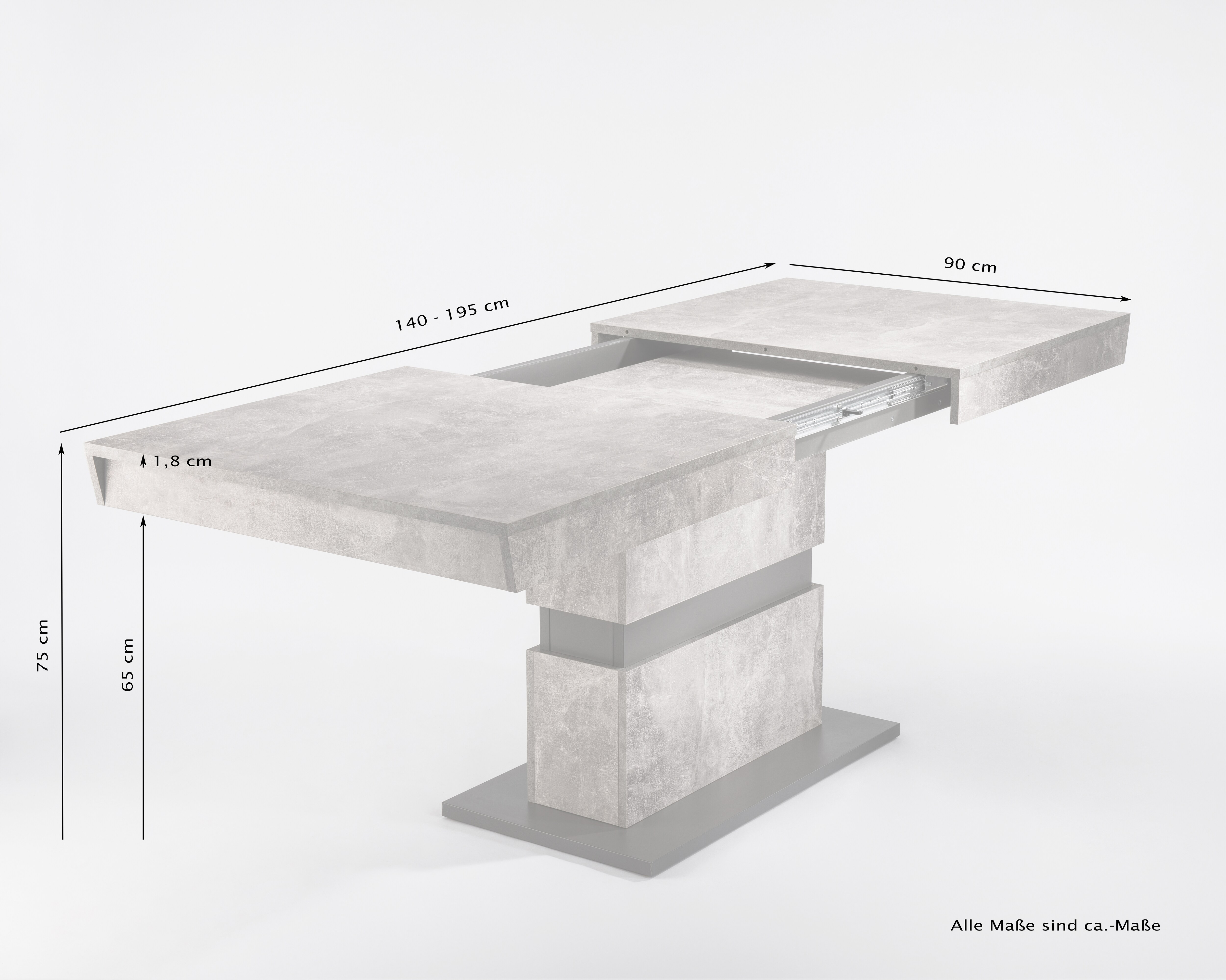 byLIVING Esstisch MATTHEW, Breite 140 cm, Auszug 195 cm, Beton-Optik/dunkelgrau
