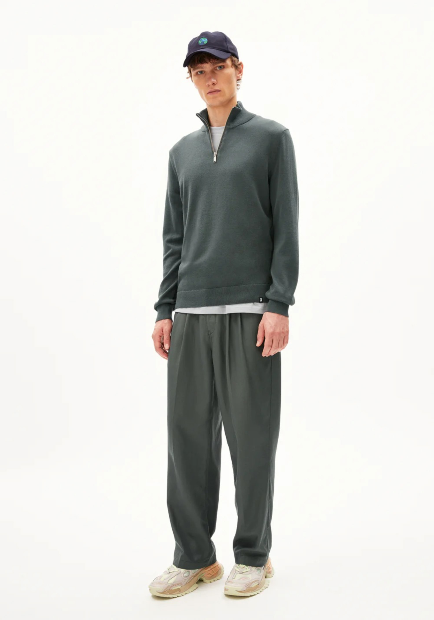Armedangels Zip-Strickpullover Faabes Space Steel