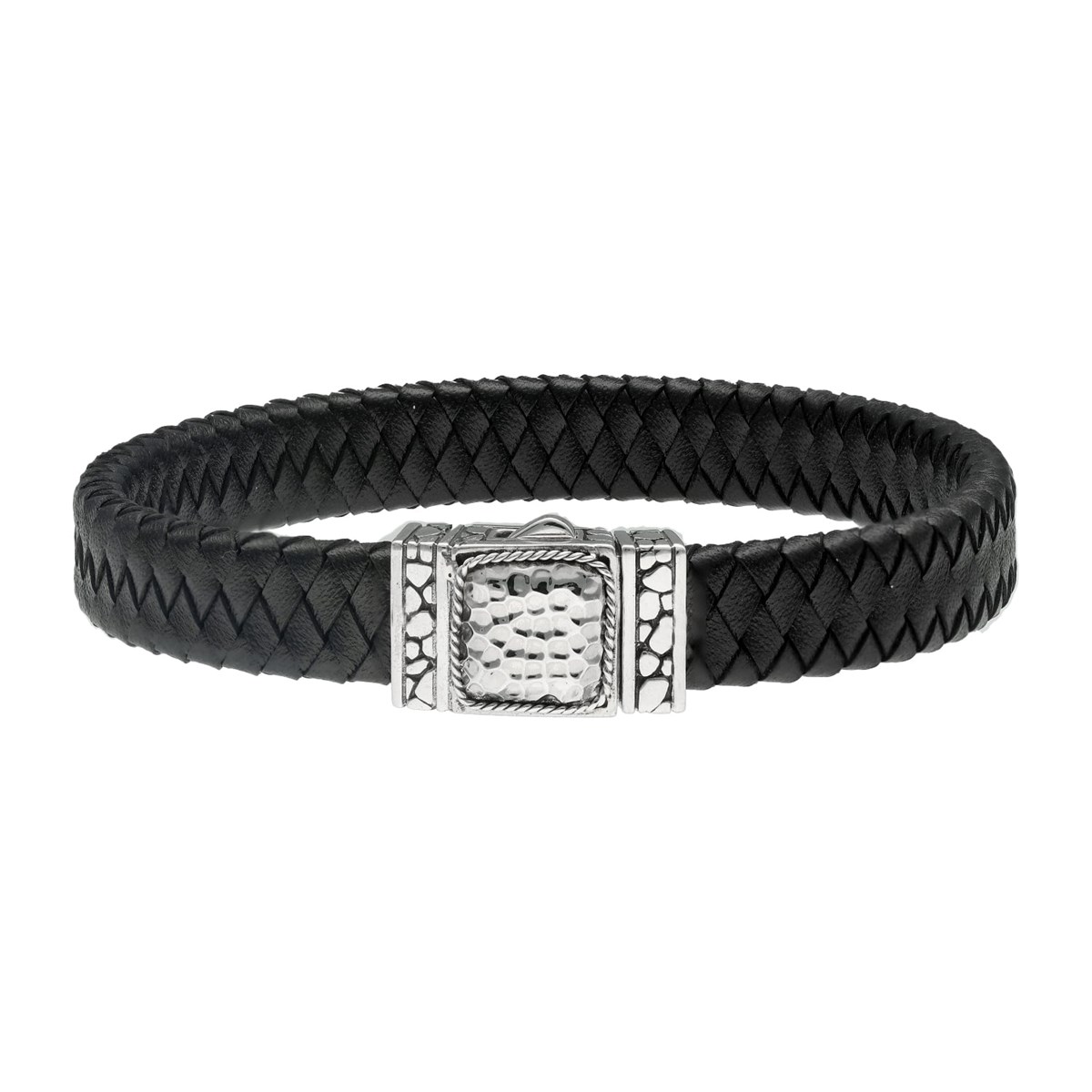 Bracelet Cuir Et Fermoir Argent Motif Ethnique Et Géométrique