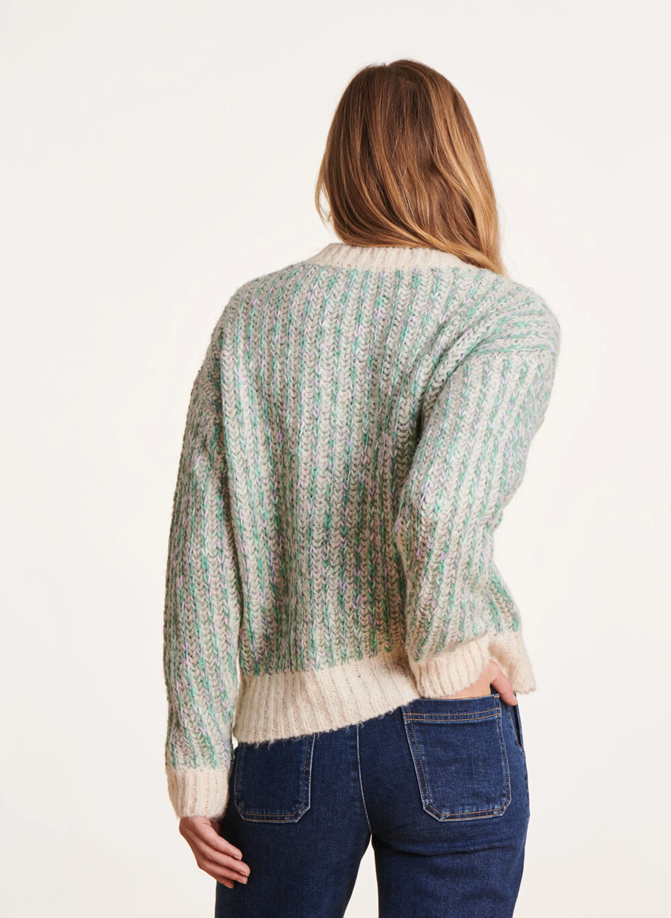 Pull ample col rond en maille mélangée | Violet
