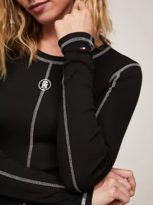 Vestido justo ao corpo com monograma TH e costura contrastante