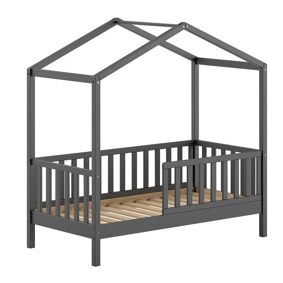 Kinderbed Dallas - 70x140 cm - antraciet/massief grenen