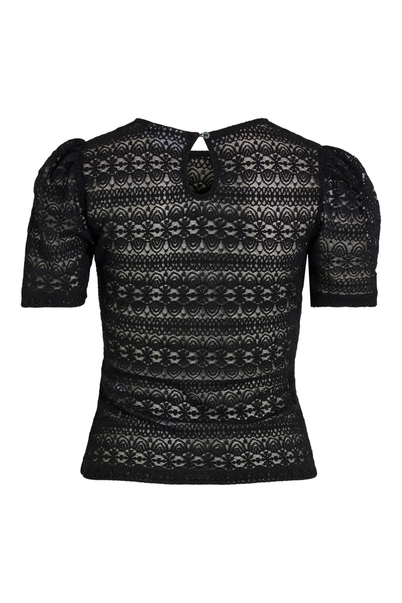 Blusa de renda de manga curta - Preta