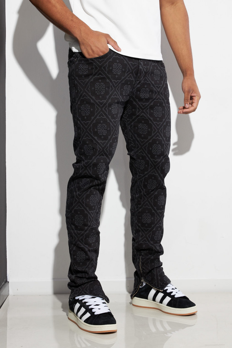 Jean noir à motif géométrique gris