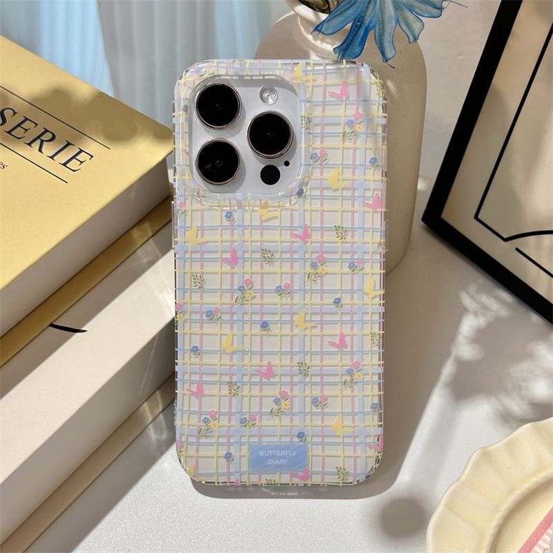 Fonekase - Bloemen geruit telefoonhoesje - Apple iPhone 16 Pro Max / 16 Pro / 16 Plus / 16 / 15 Pro Max / 15 Pro / 15 Plus / 15 / 14 Pro Max / 14 Pro / 14 Plus / 14 / SE / 13 Pro Max / 13 Pro / 13