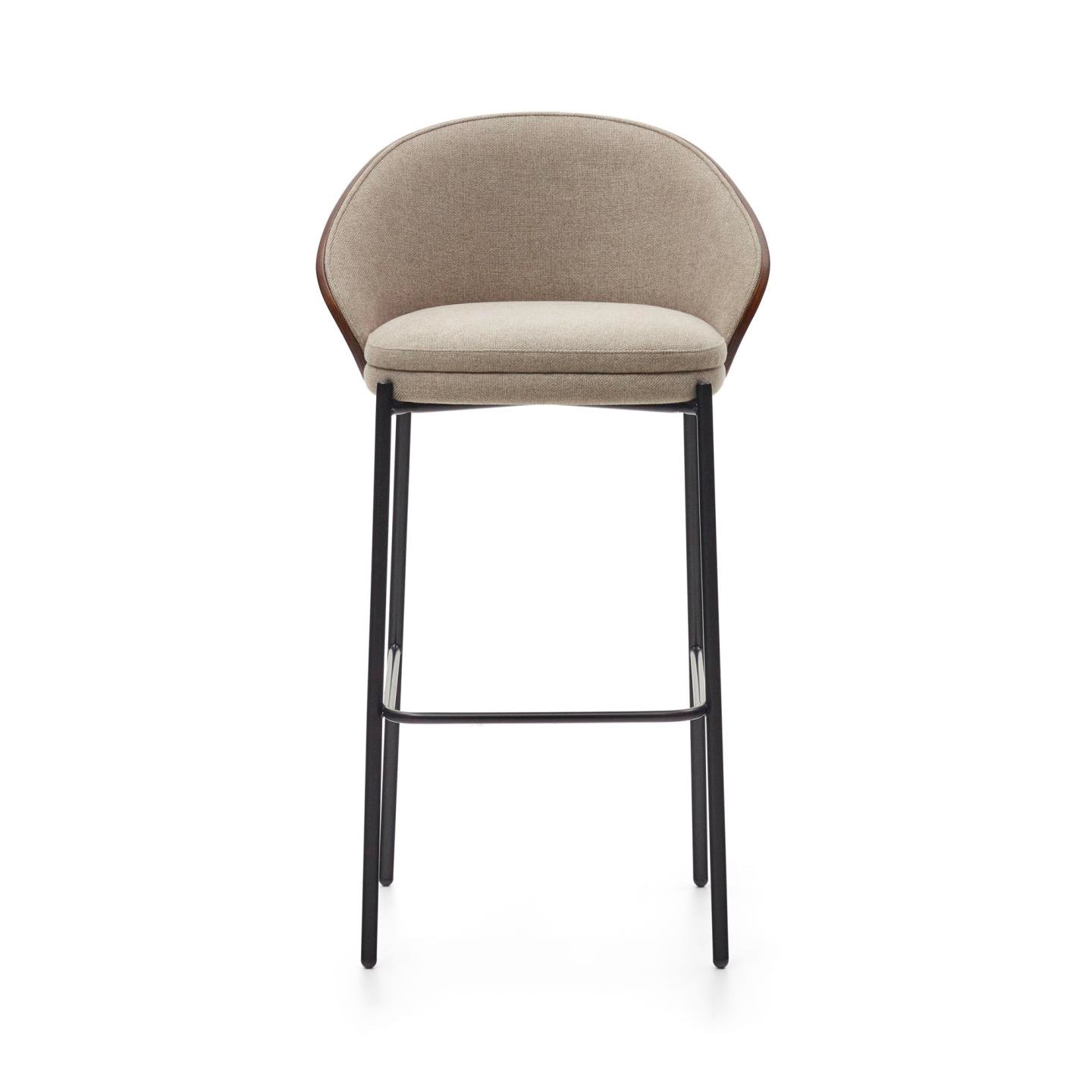 Kave Home Barhocker EAMY Chenille braun/Metall schwarz