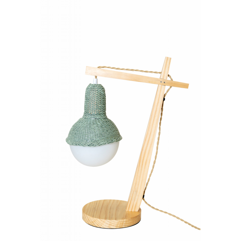 Lampe à poser, lampe de table bois de hêtre abat jour laine bleu architecte 30x18xh48cm - luminaire d'intérieur