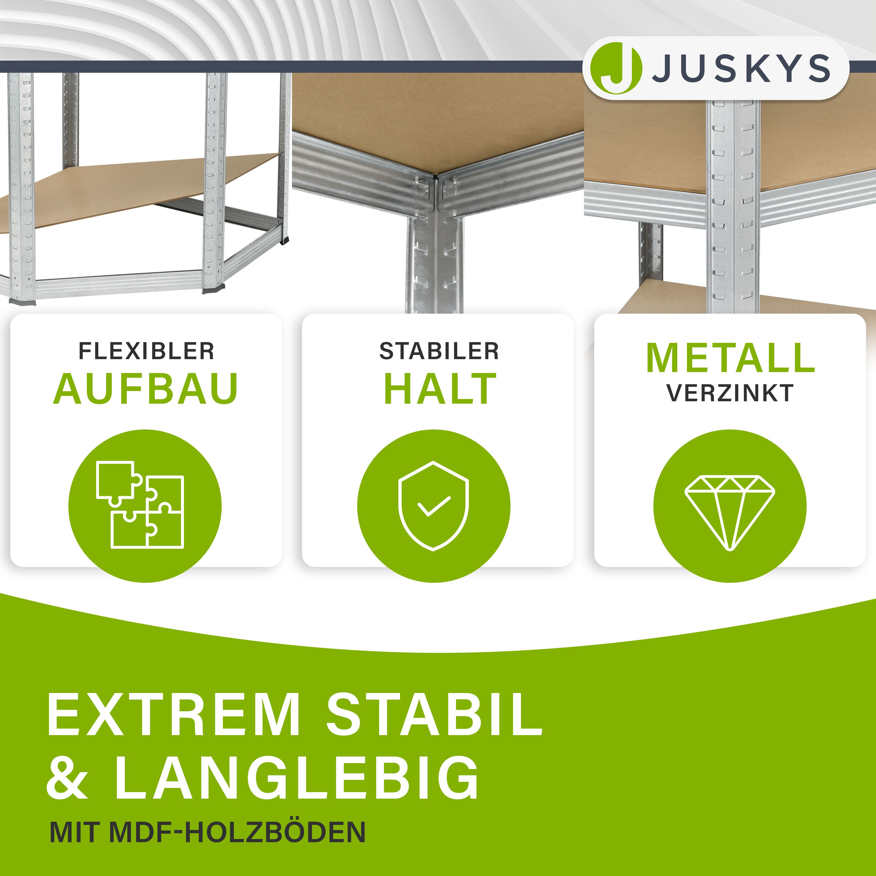Juskys 3er Metall Regalsystem | 1 Eckregal & 2 Lagerregale | 15 Böden aus MDF Holz | 2625 kg