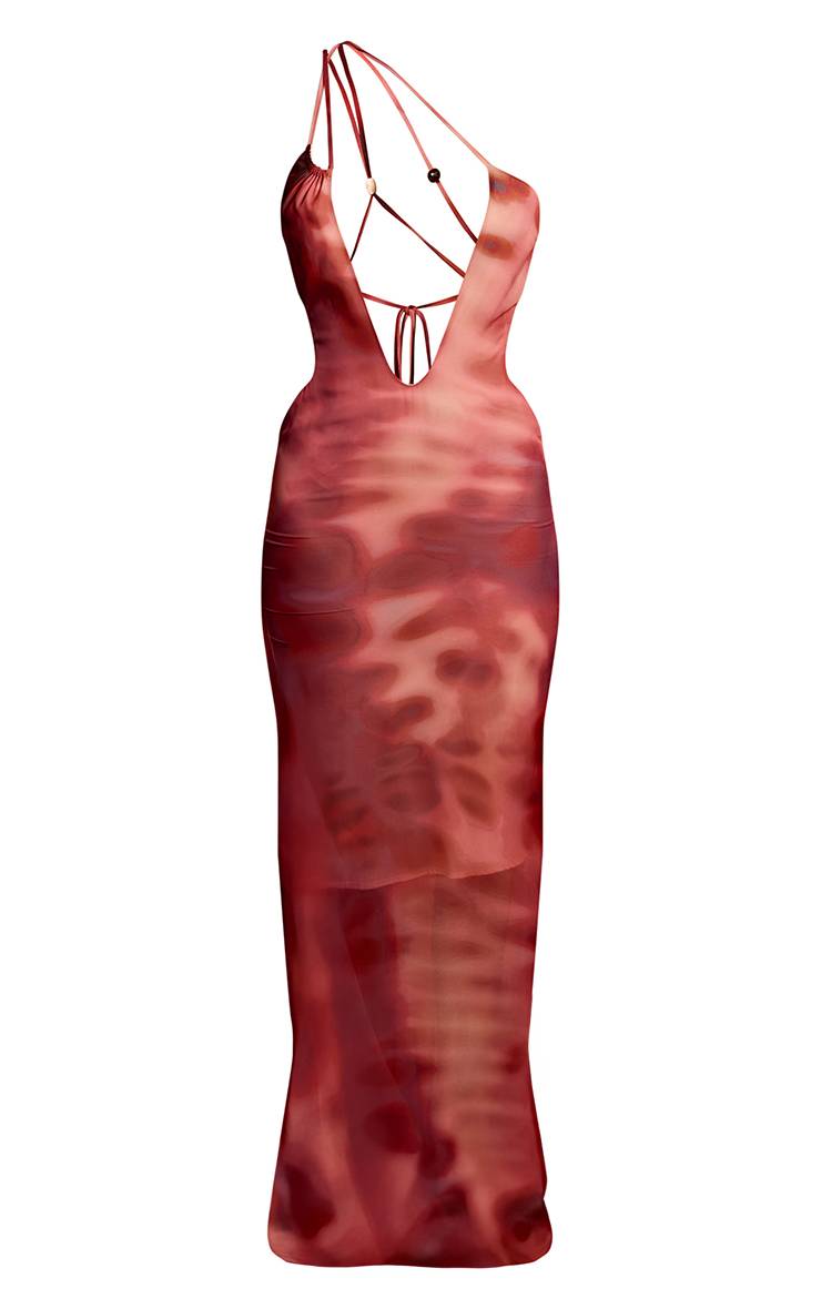 Mauve Robe Maxi En Mousseline À Imprimé Abstrait Flou Avec Devant Croisé Et Détails De Perles