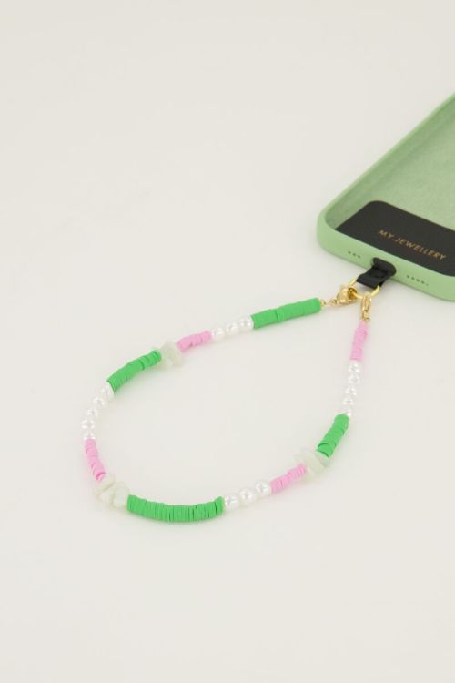 Groene telefoonkoord met parels