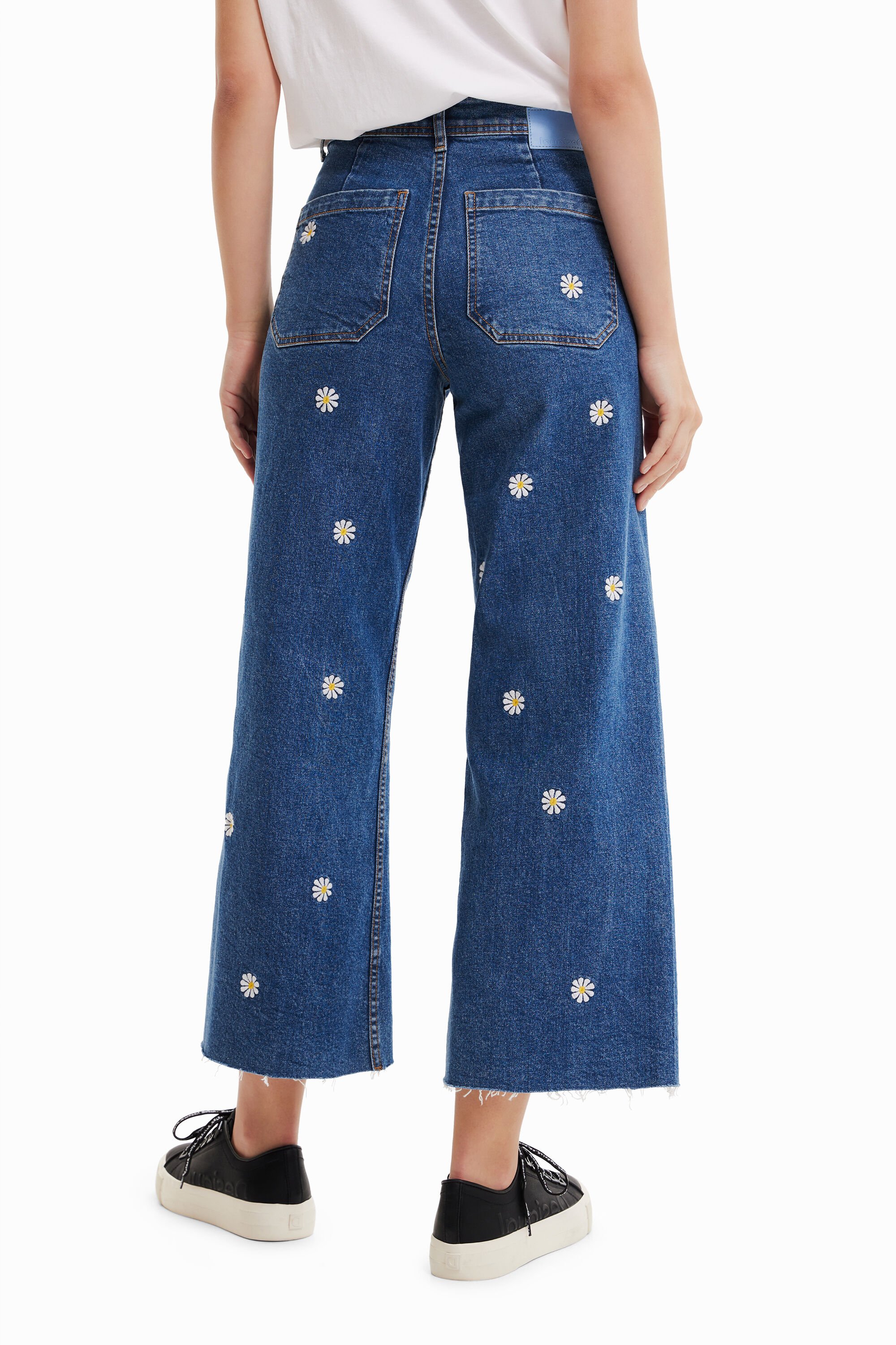 Jupe-culotte en jean marguerites