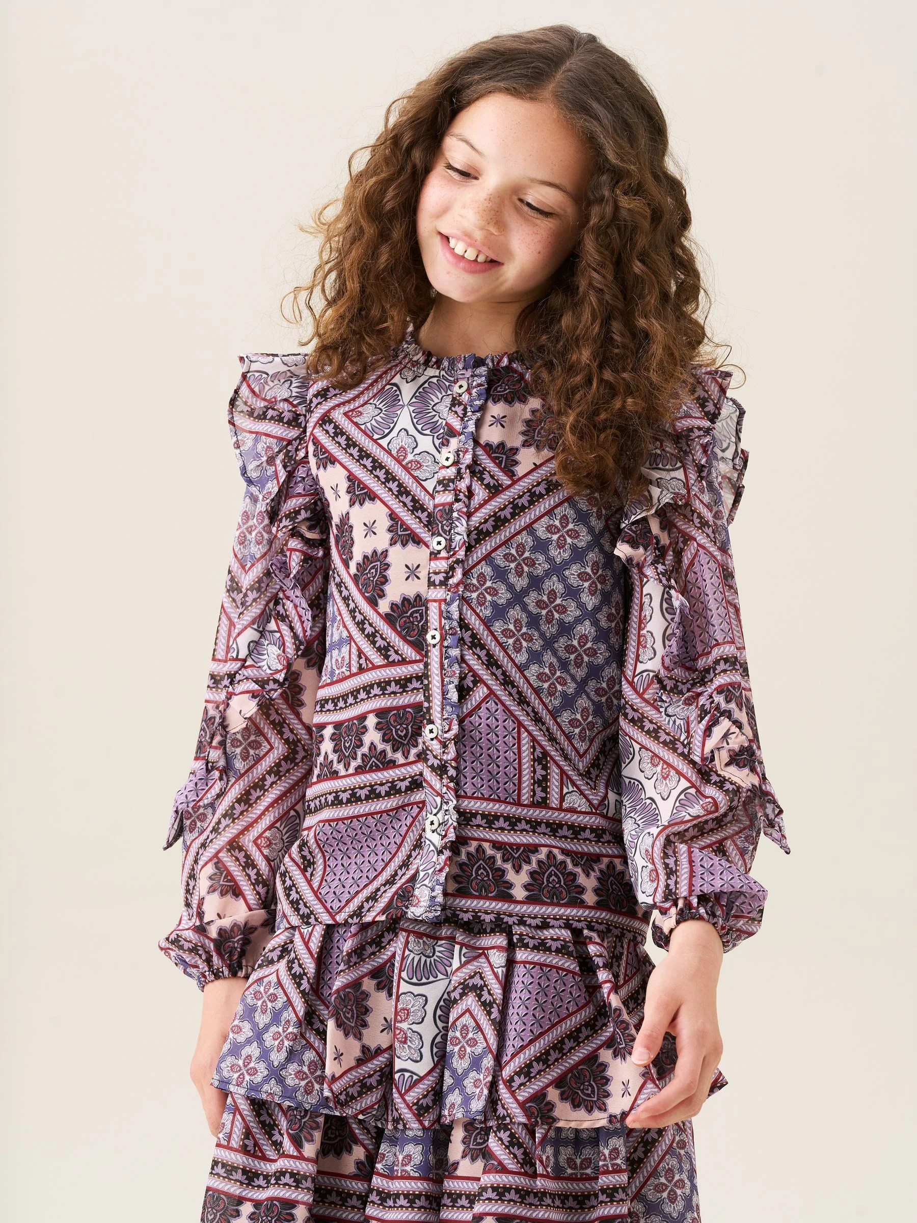 Angel & Rocket Adrienne Frill Sleeve Boho Print Blouse