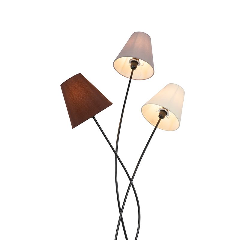 Design vloerlamp zwart met stoffen kappen 3-lichts - Melis