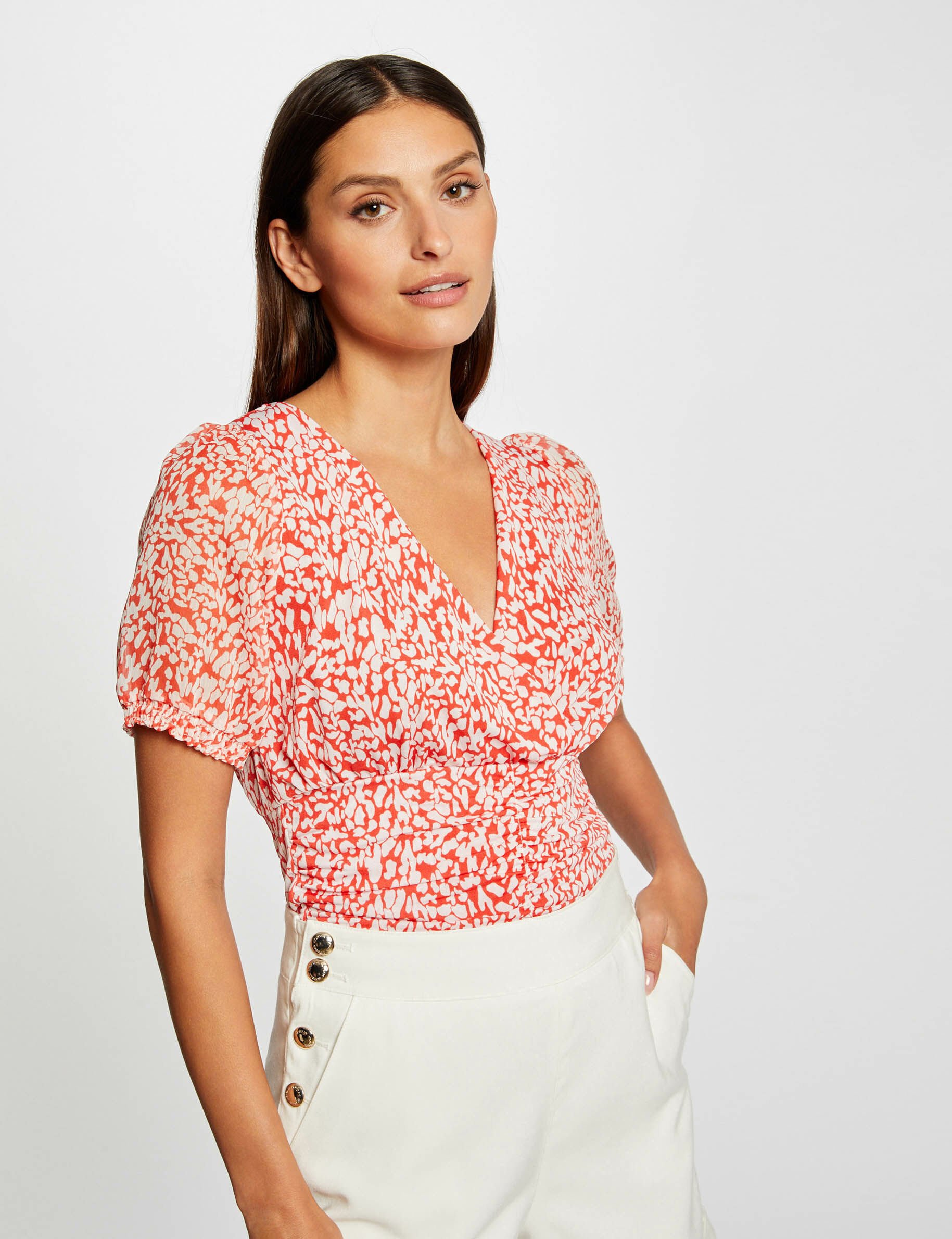 T-shirt manches courtes imprimé abstrait orange femme - orange