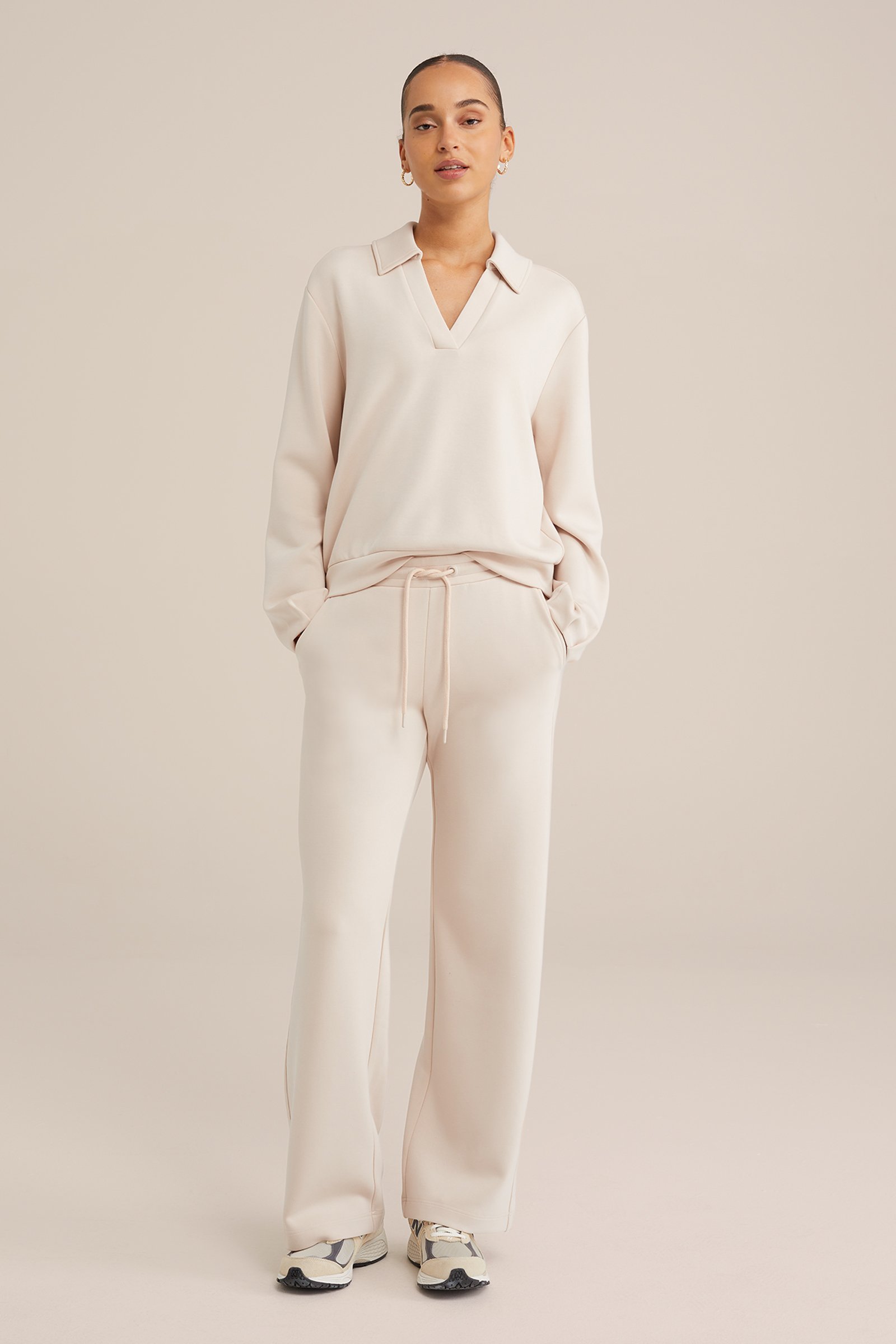 wide leg jersey broek WE Fashion Beige