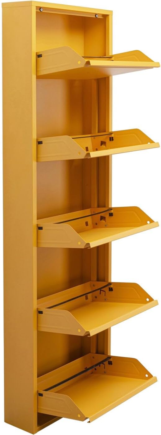 Kare Design Schuhschrank Caruso Gelb, Metall, mit 5 Klappen, Schuhablage für 10 Paar Schuhe, schmal, platzsparend, hoch, Schuhregal, Eingangsbereich, 170x50x15 cm (H/B/T)