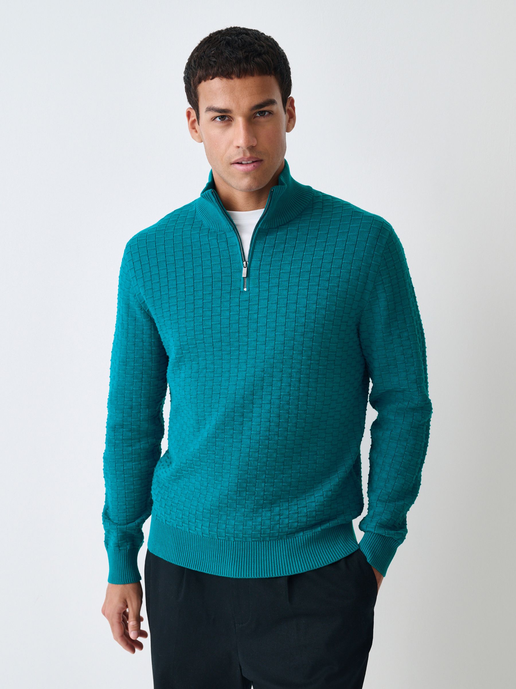 Blauwgroen - Regular Fit Premium Kwart Rits Hals Trui