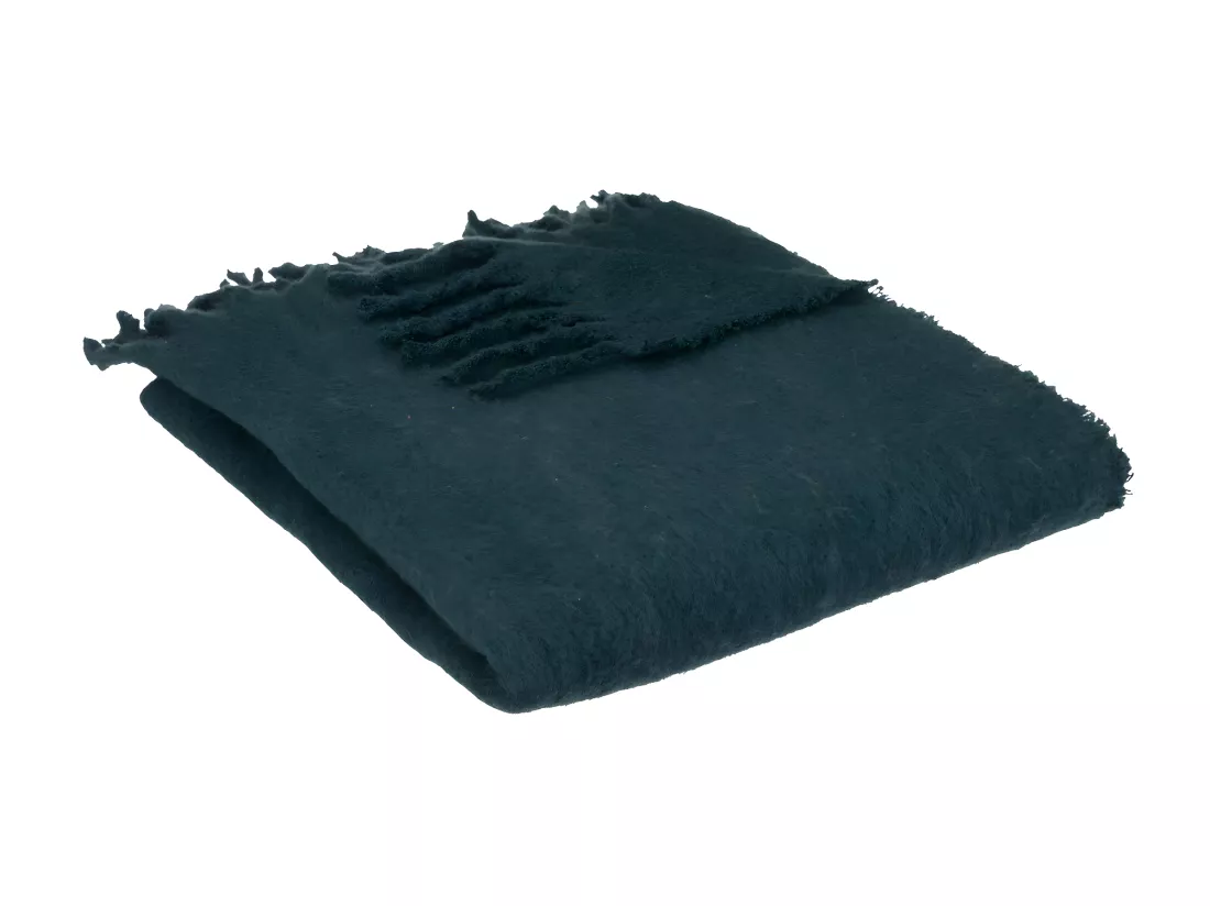 Plaid Bleu Egéen tissage fini texturé aspect mohair 180 x 130 cm
