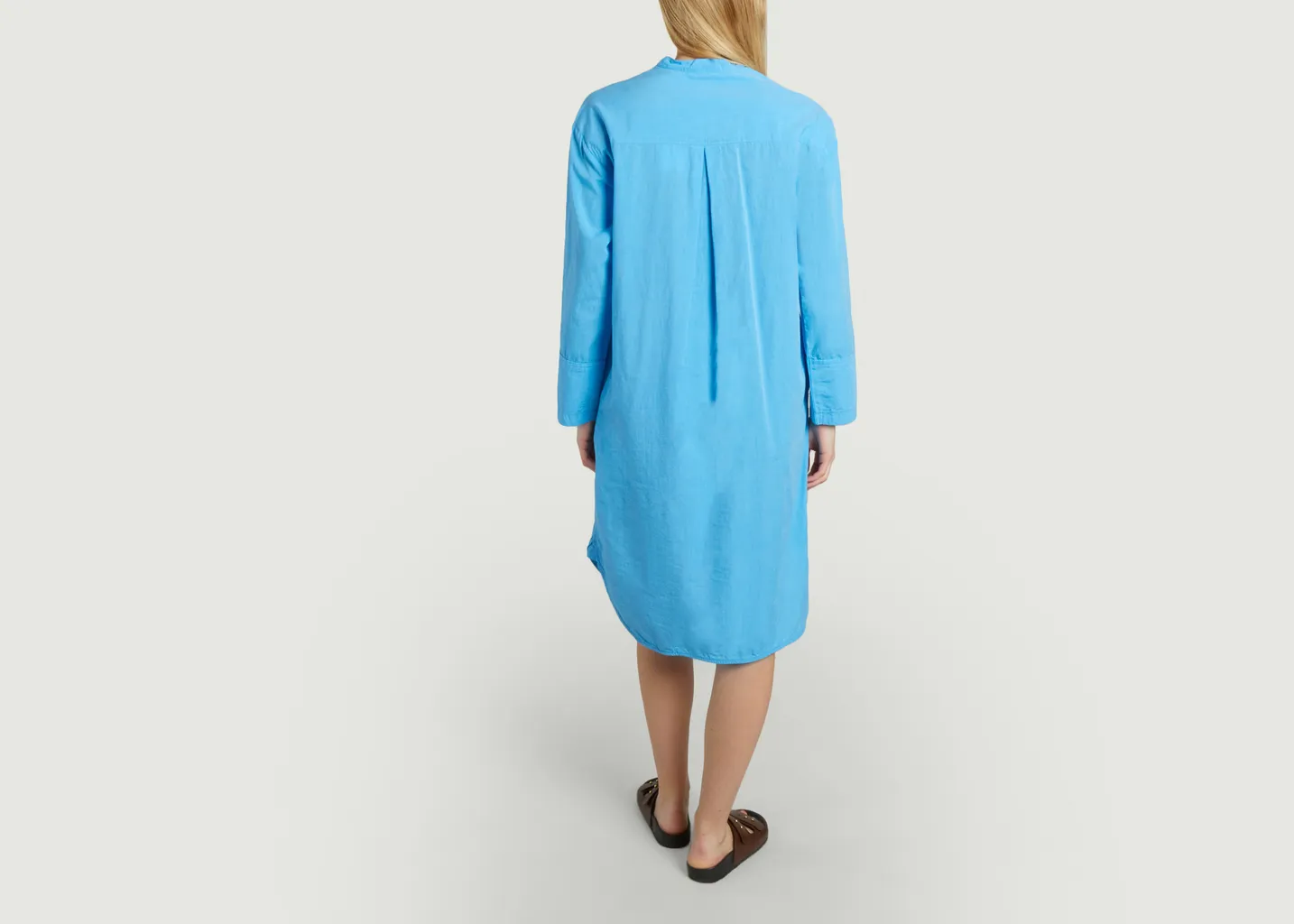 Robe Chemise Longue à Col Montant En Chambray KCA