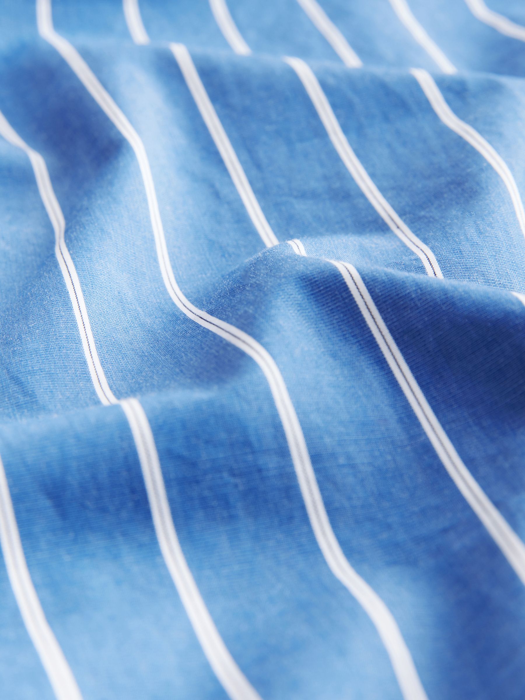 Kobaltblauw - Gestreept slim-fit overhemd van 100% katoen met enkele manchetten en lange mouwen