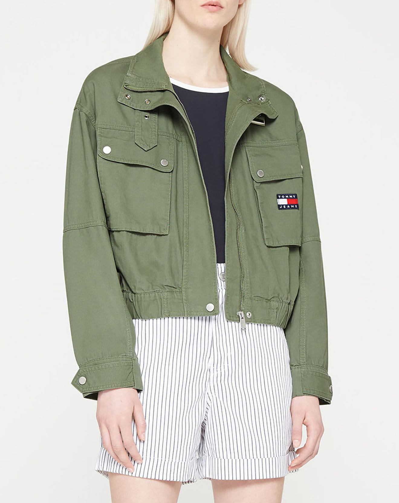 Tommy Jeans Veste 100% Coton Bio crop utility kaki