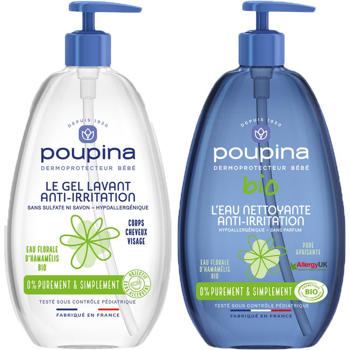 Gel lavant anti-irritation & eau nettoyante - Corps, visage & cheveux - Bébé - 2 x 485 ml