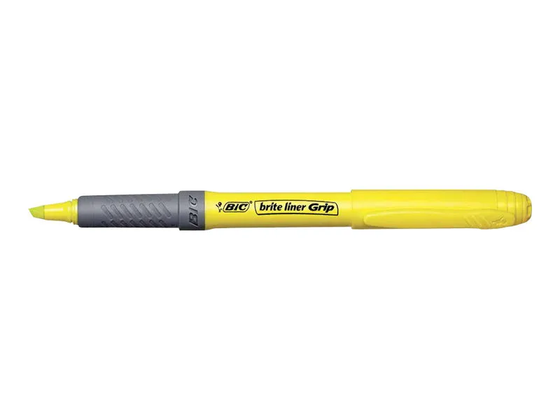 Overstregningspen BIC Highlighter Grip gul med skrå spids - (12 stk.)
