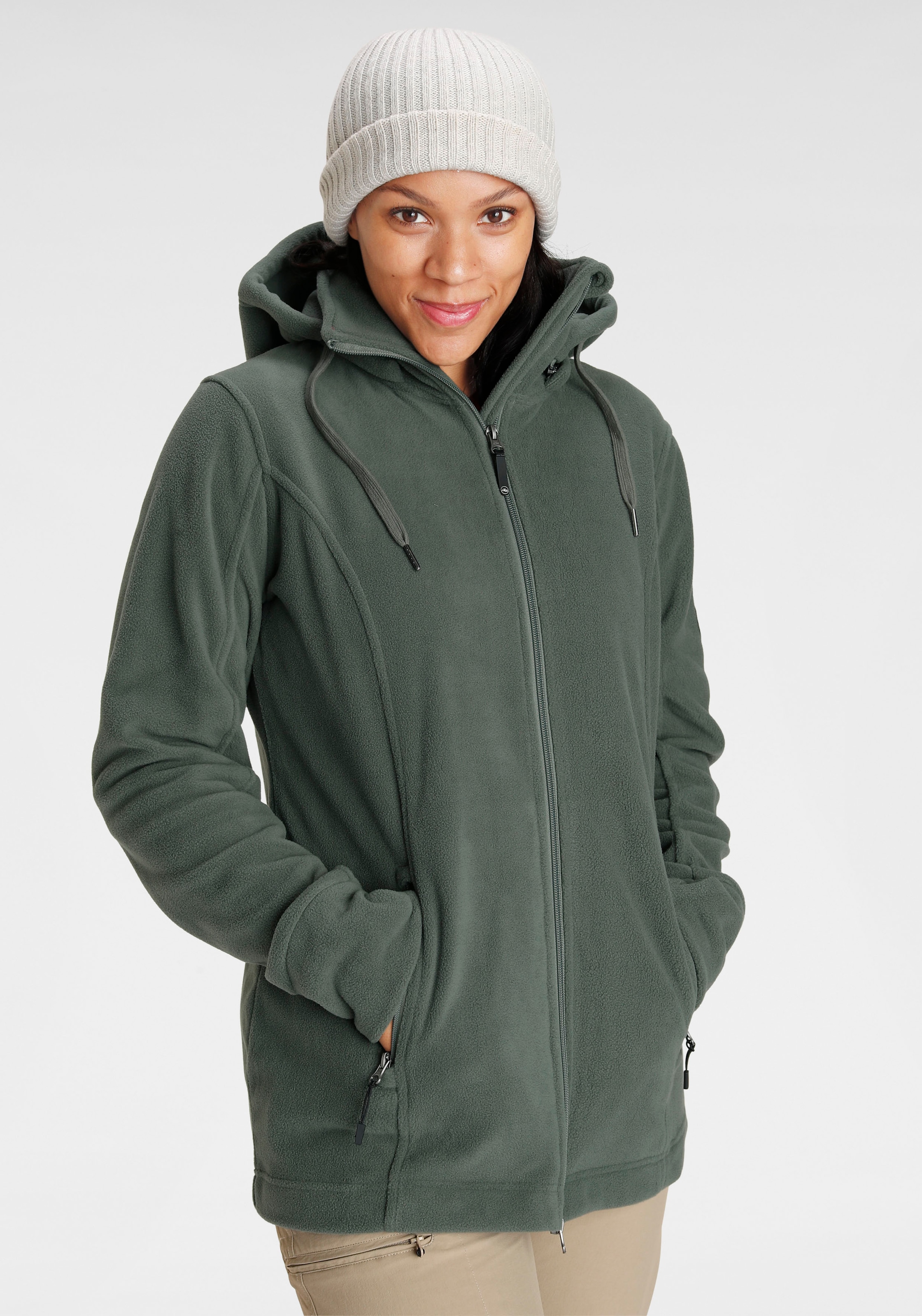 Polarino Fleecejacke mit Kapuze für kalte Tage,  aus Fleece,  sportlicher Stil,  atmungsaktiv
