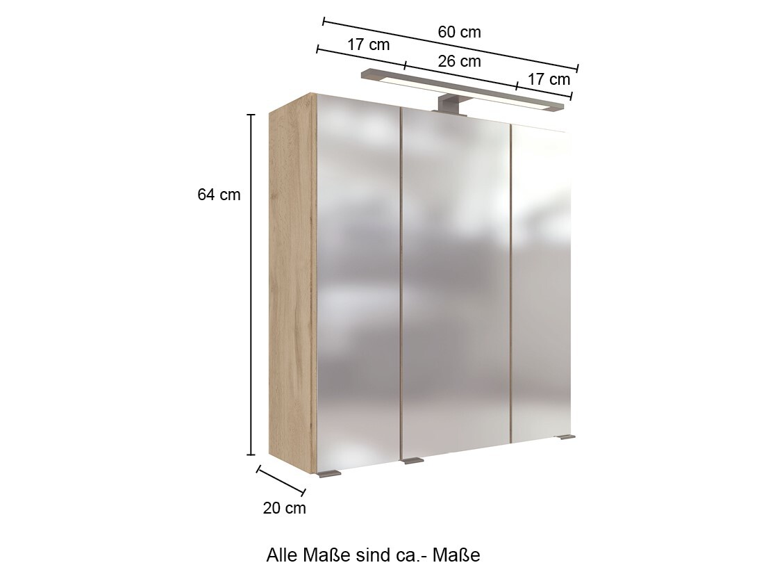 3D-Spiegelschrank - Wotaneiche - 60 cm