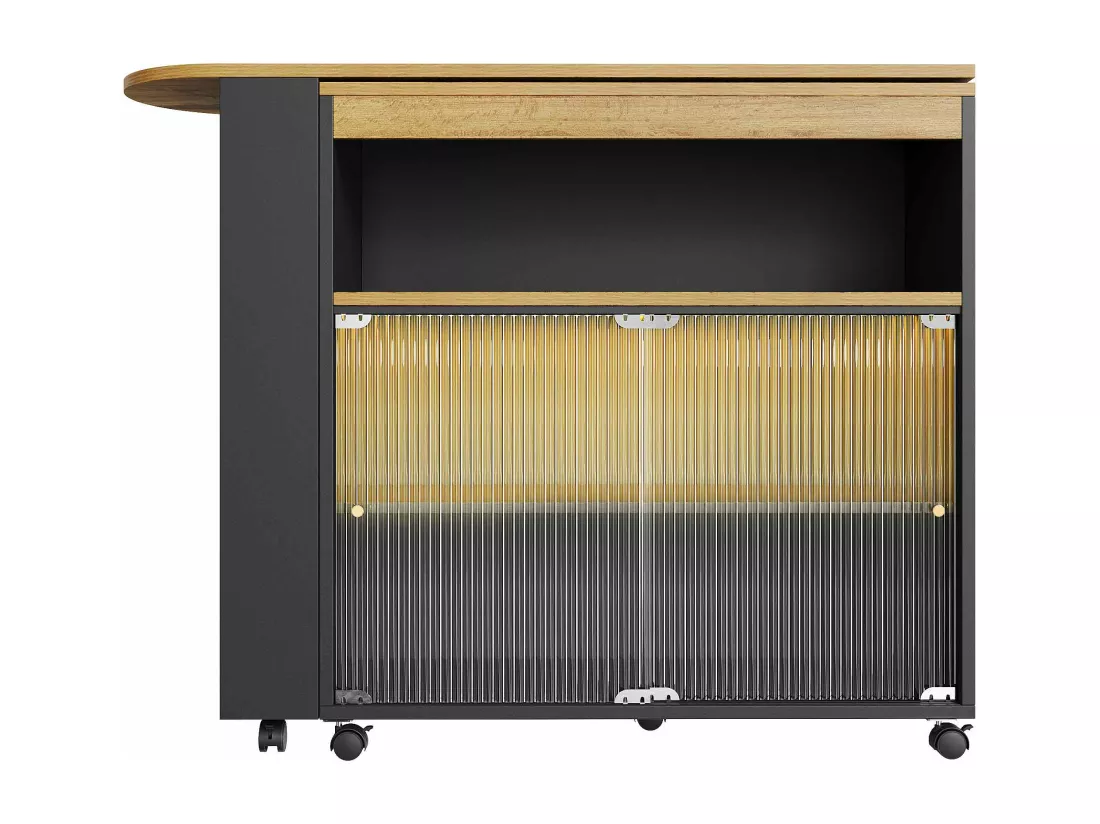 Buffet、Meuble de bar pivotant et escamotable avec LED - compartiments et étagère à épices - Noir