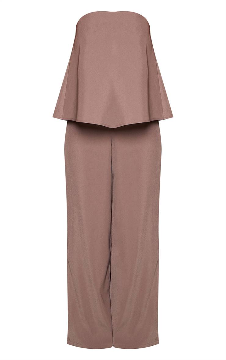 Taupe Combinaison Jambe Droite À Basque En Tissu Structuré