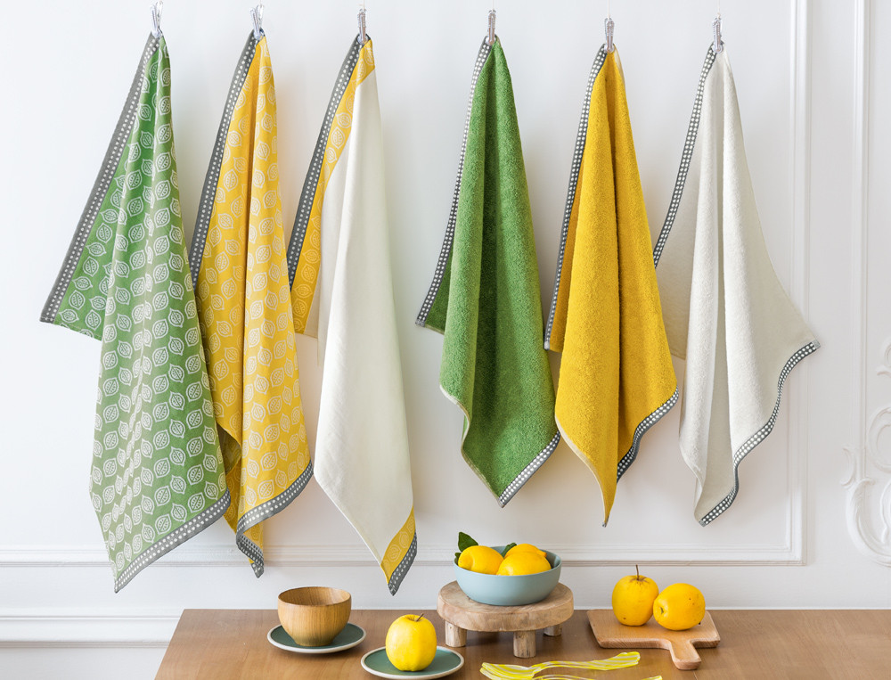 Lot de 3 torchons et 3 essuie-mains-Couleurs citron