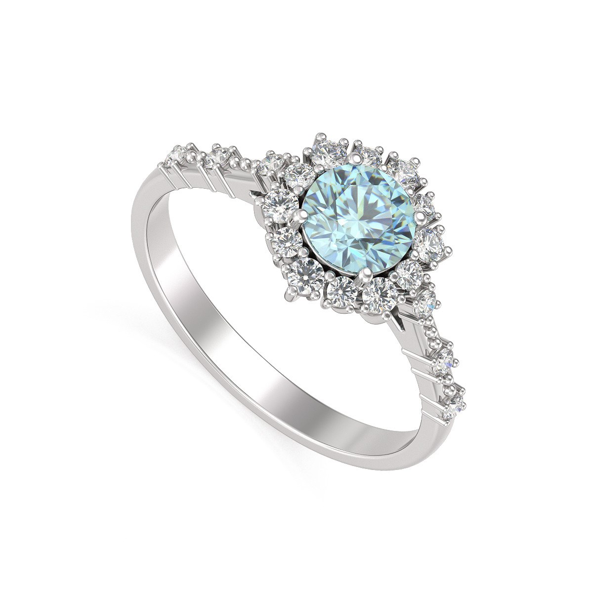 Bague ADEN Or 585 Blanc Aigue-Marine et diamants 3.25grs