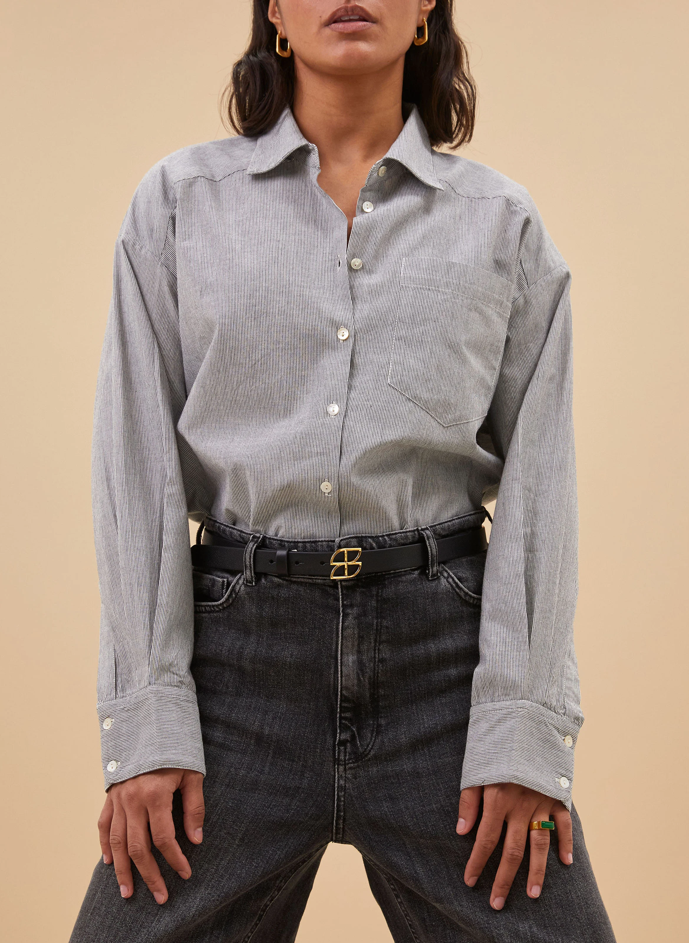 LINA - Jean large taille haute en coton bio | Gris