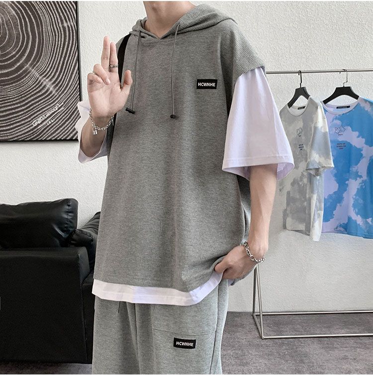 Whyessa - Mock Two Piece Hoodie met korte mouwen + Sweatshorts