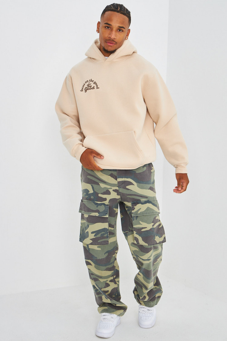 Sweat beige à capuche 