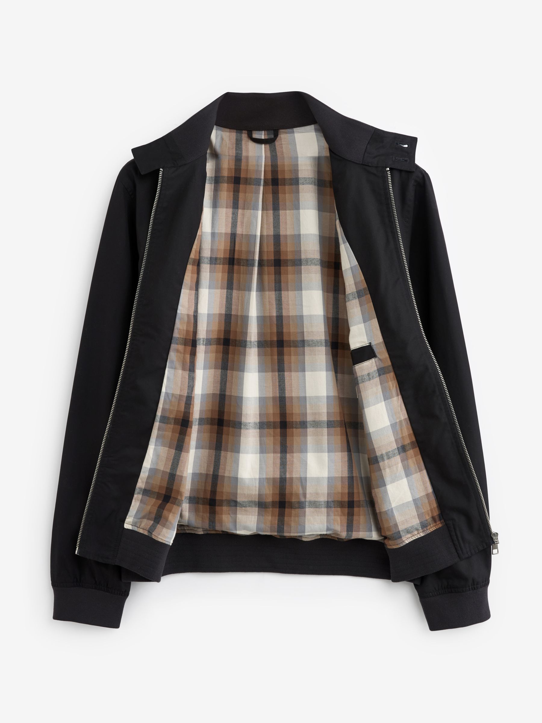 Zwart - Regenbestendig Harrington jack met geruite voering