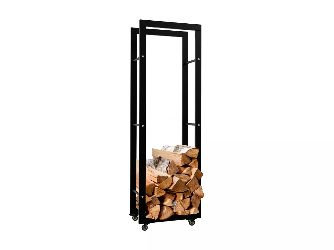 Etagère bois de cheminée - Métal - 25x40x125 cm - Noir - Keri