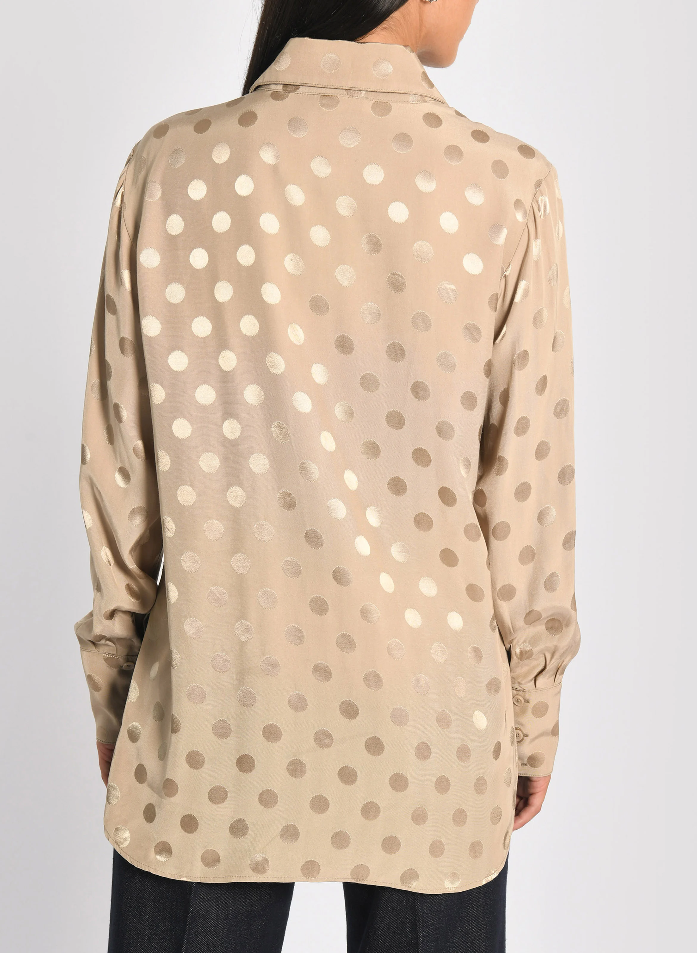 BELLA - Chemise col classique à motif pois brillants| Beige