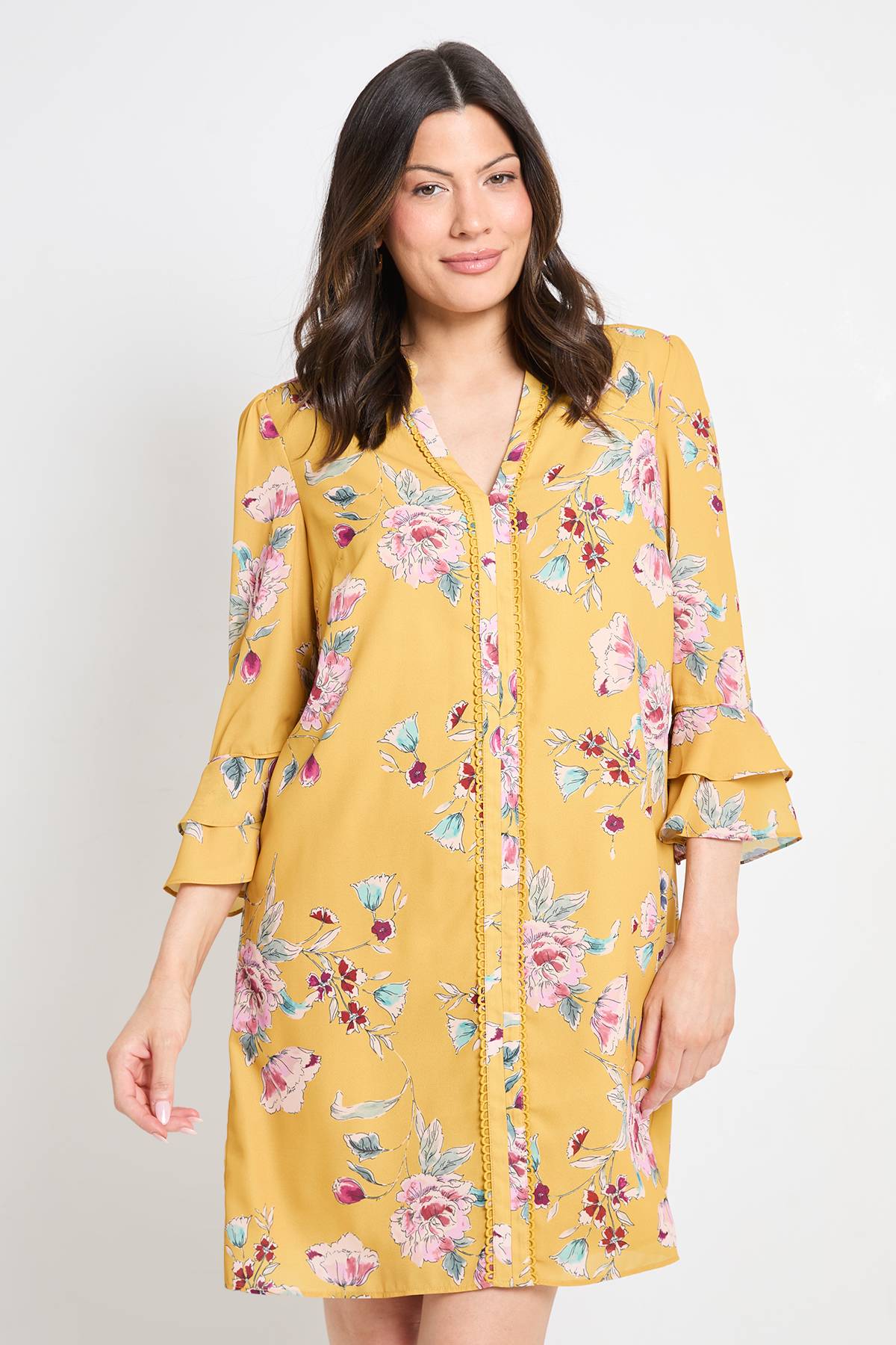 Wallis Robe Droite À Volants Fleurie