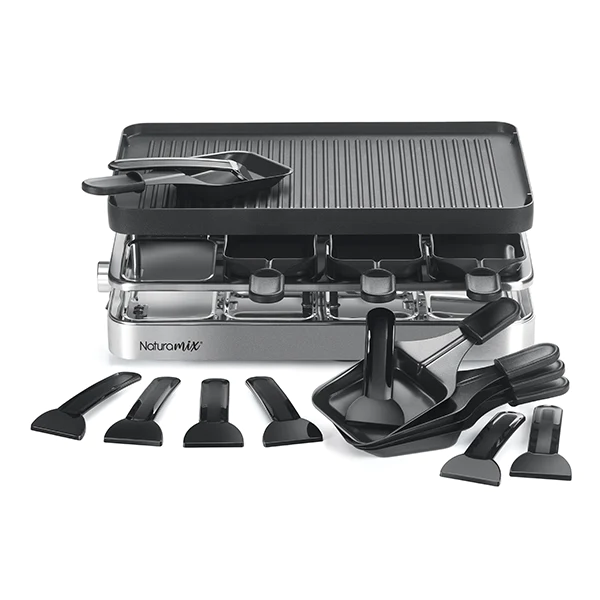 Appareil raclette-gril et crêpes électrique 8 poêlons 1200 W Naturamix